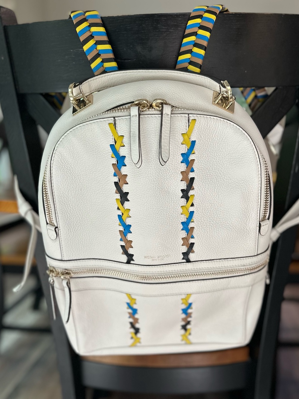 Vintage Henri Bendel SoHo Large Off White with Multi Braided Straps Backpack EUC